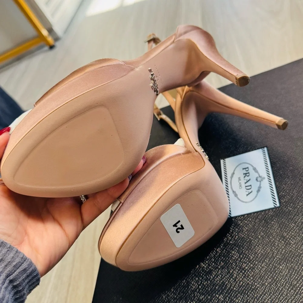 PRADA**Nude Satin Platform Heels***EU 41; US 11 $1395